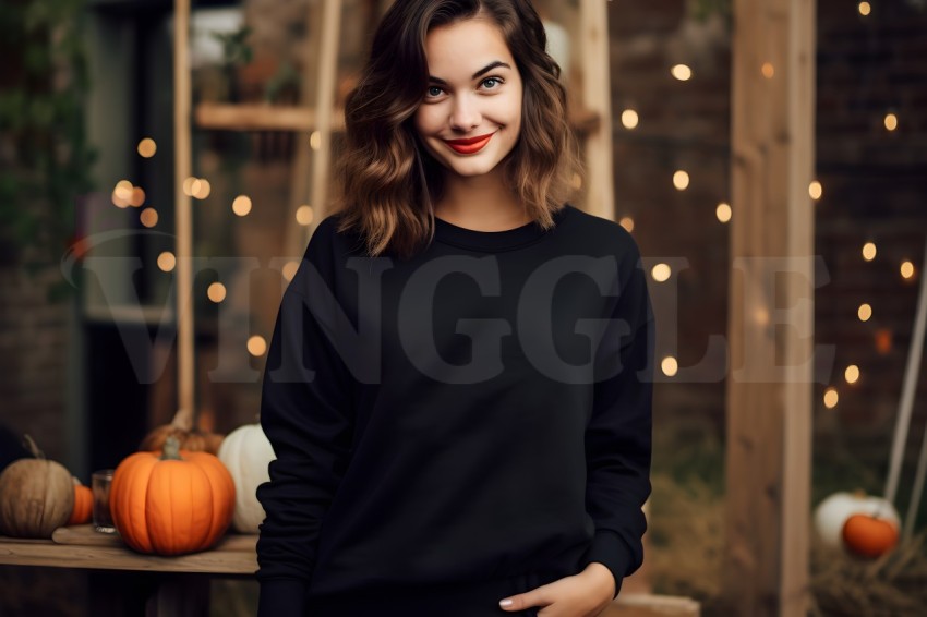 18000 Gildan Black Sweatshirt Halloween Free Mockup