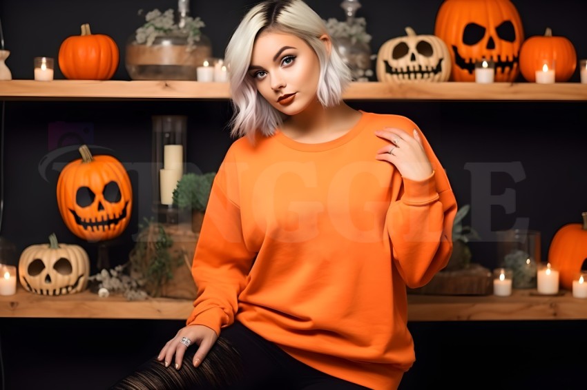 18000 Gildan Orange Sweatshirt Halloween Free Mockup