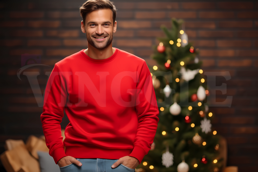 Free Gildan 18000 Red Man Christmas Sweatshirt Mockup