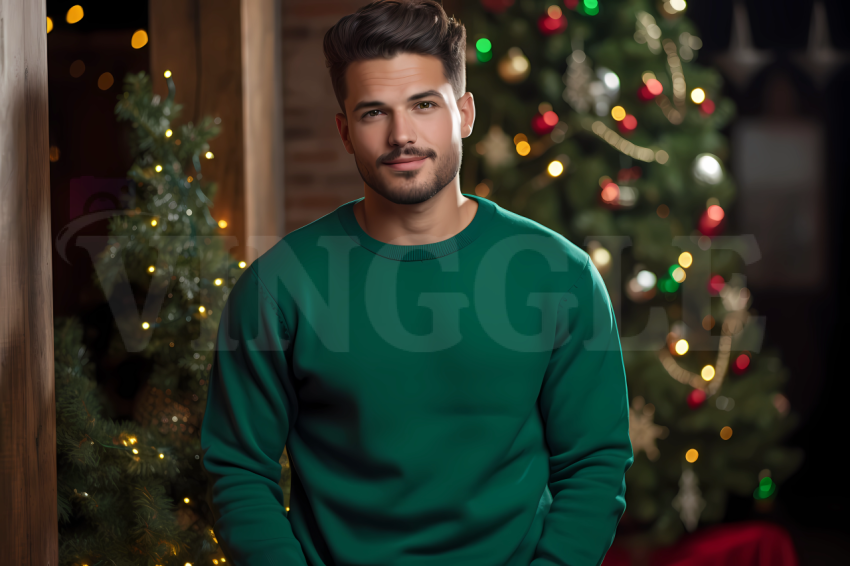 Free Gildan 18000 Green Man Christmas Sweatshirt Mockup