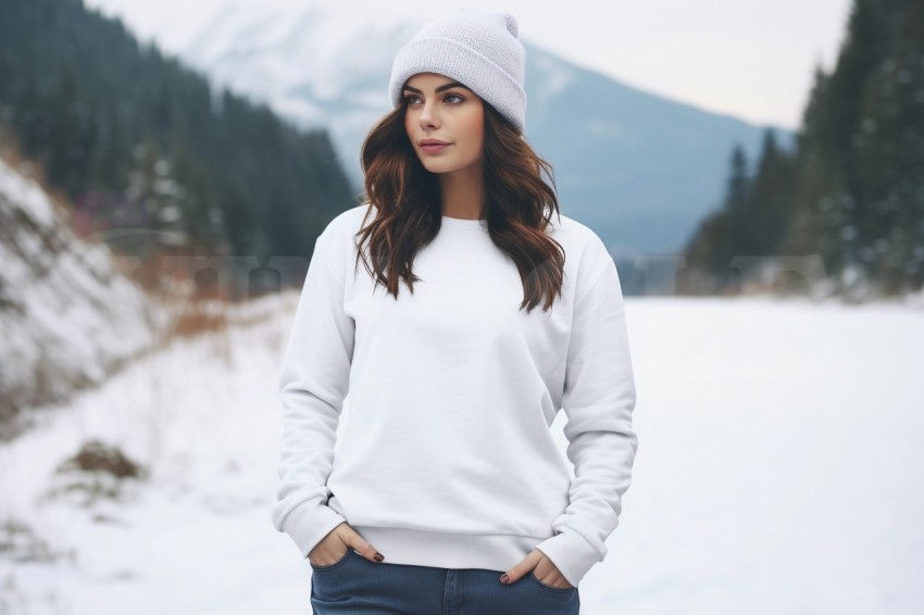 Winter Gildan 18000 Free Sweatshirt Woman Mockup
