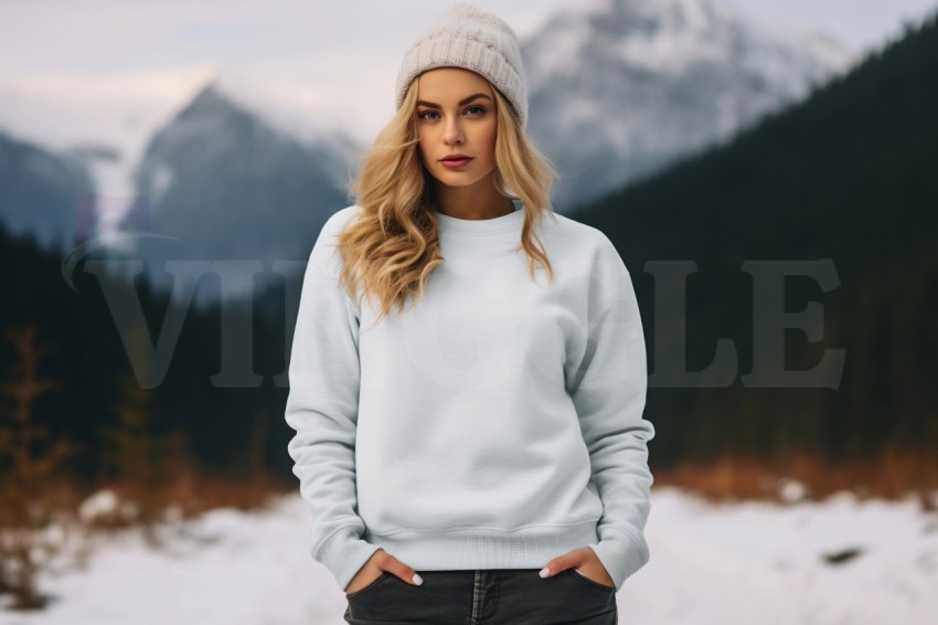 Winter Snow Gildan 18000 Woman Free Sweatshirt Mockup
