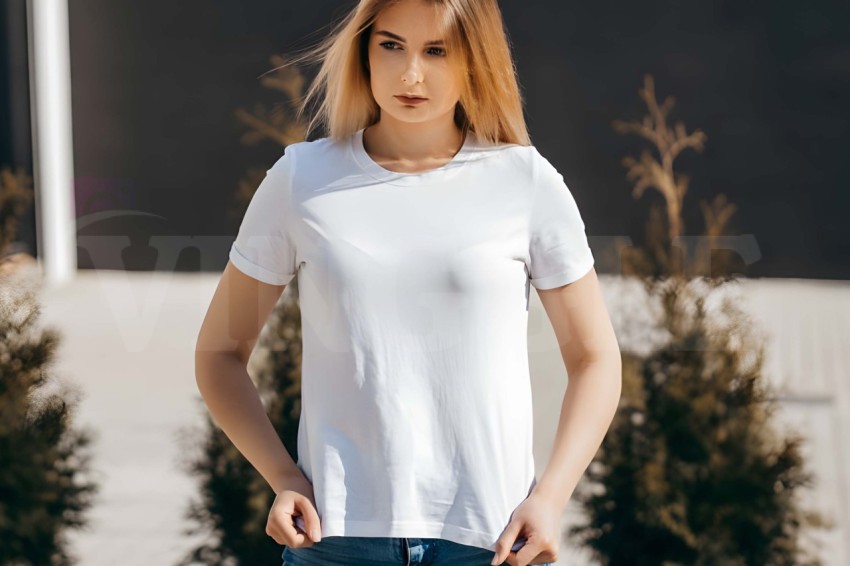 Woman Model White Tshirt Free Mockup