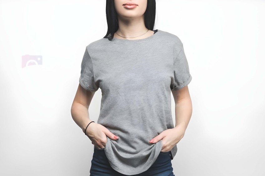 Woman Wearing Gray Tshirt Free  Mockup