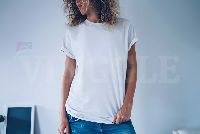 Model Woman White Free Tshirt Mockup