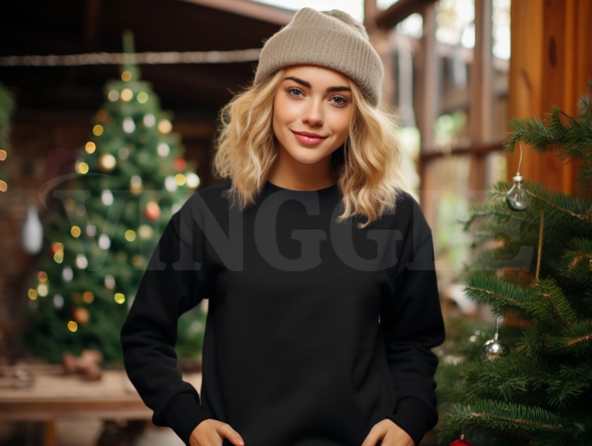 Christmas Black Gildan 18000 Sweatshirt Free Mockup