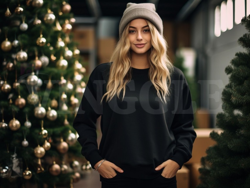 Christmas Black Gildan 18000 Sweatshirt Free Mockup