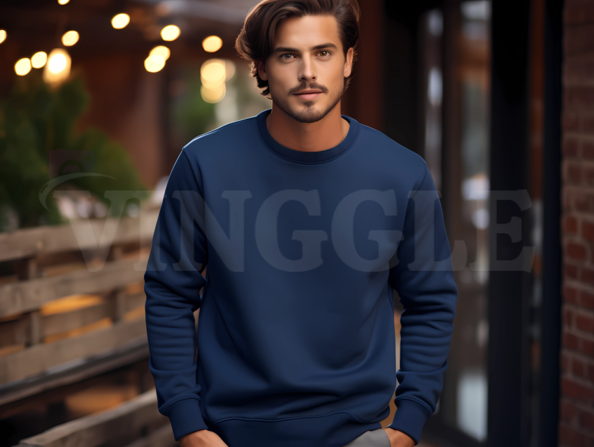 Free Gildan 18000 Navy Blue Man Christmas Sweater Mockup