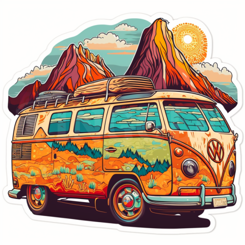 Retro Van Hippie Adventure Sunset Sticker