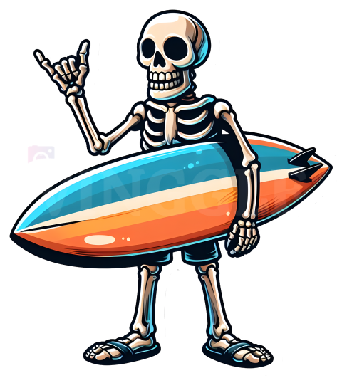 Funny Skeleton Summer Surf Tshirt Design Sticker