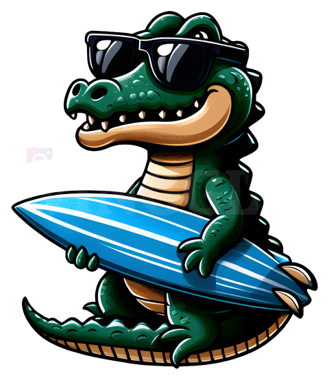 Cool Alligator Wearing Sunglasses Holding A Surf