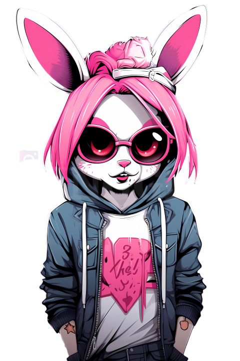 Cool HipHop Girly Pink Rabbit For Tshirt Design