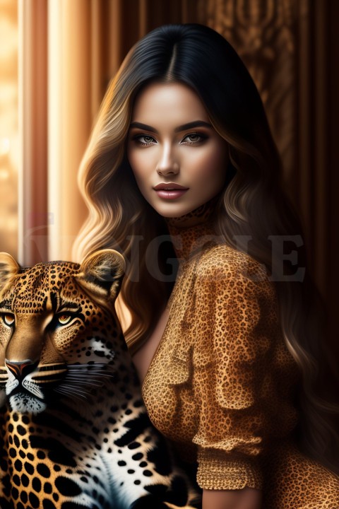 Luxury Girl With Leopard AI ART