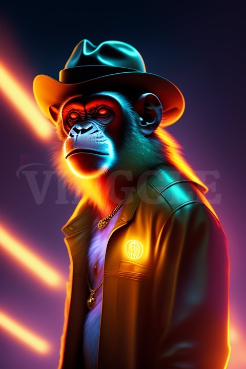 Monkey Wearing a Jacket and Hat AI ART