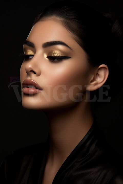 Head and shoulder beauty shot of model with makeup