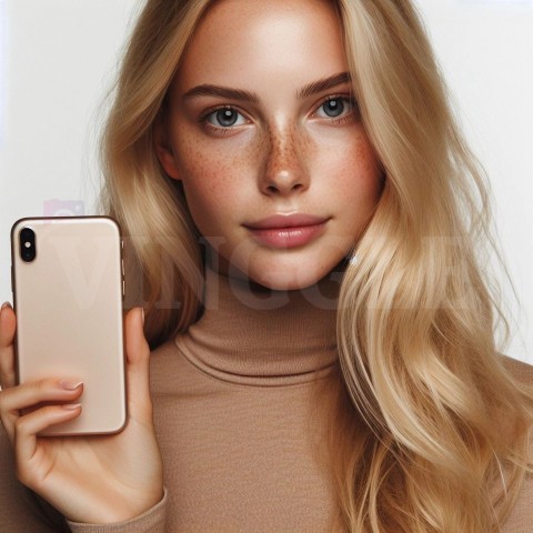 Beautiful Blonde Girl Holding Smartphone