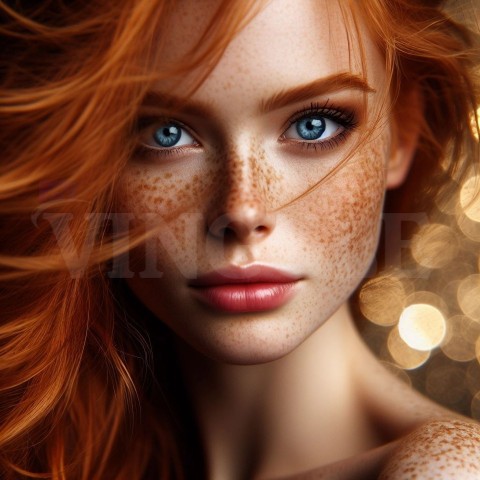 Beautiful RedHead Ginger Freckles Woman Face Close Up