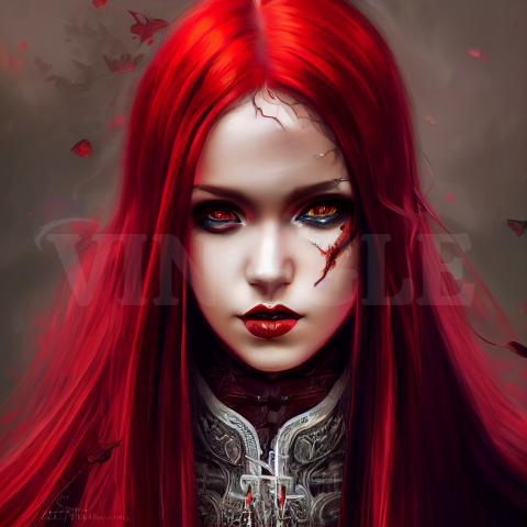 Red Hair Fantasy Vampire AI ART