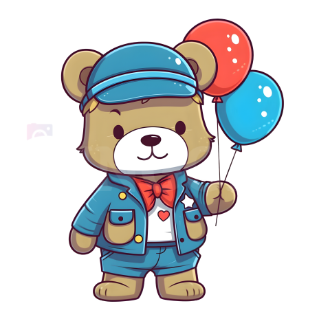 Cute Teddy Bear Holding Balloons PNG Clipart